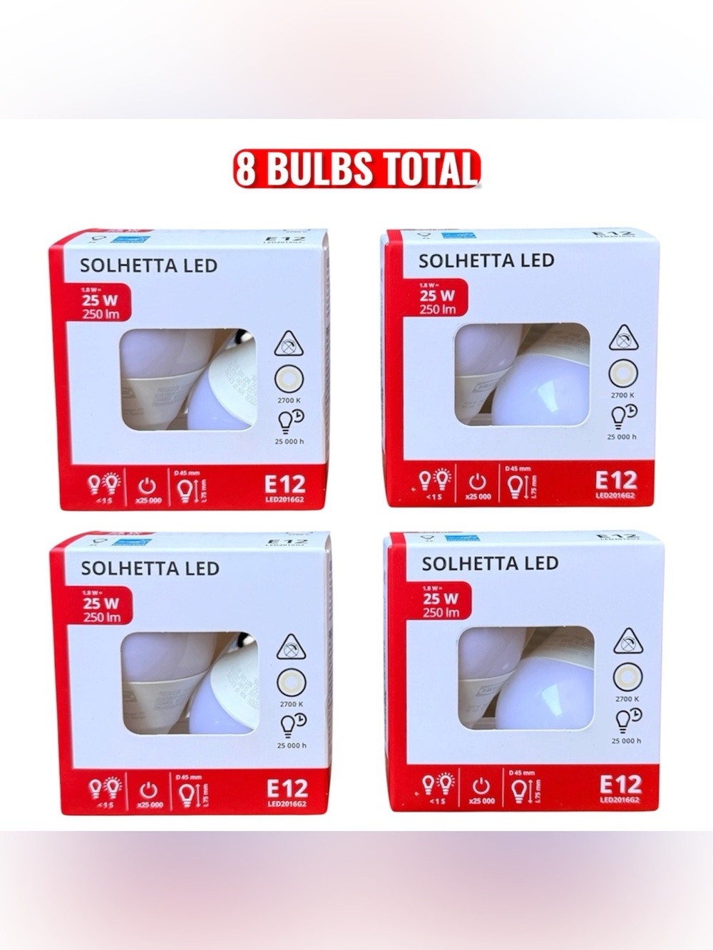 IKEA SOLHETTA E12 LED 2700K Warm White Bulbs 250lm 8 Pack (4 Boxes) NEW